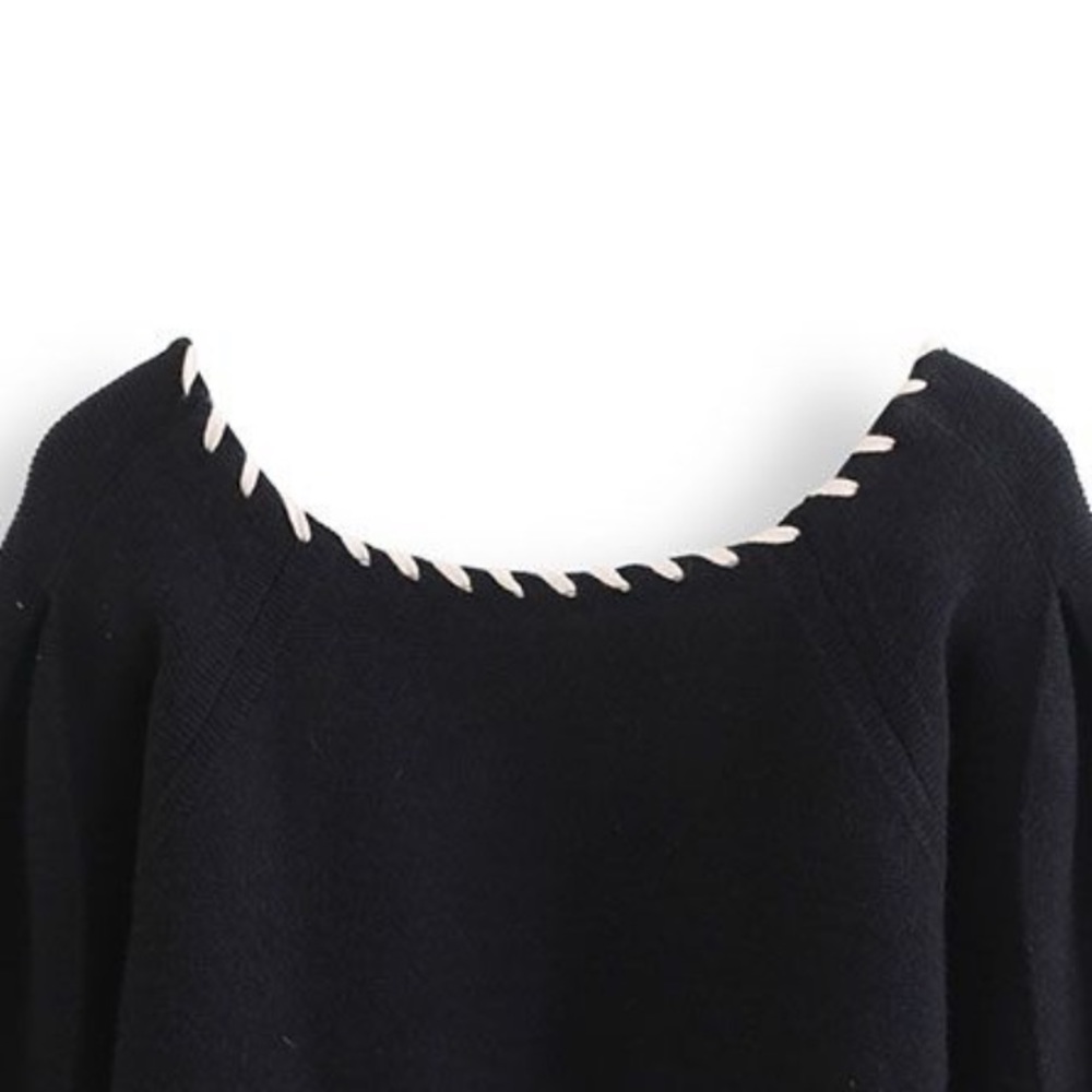 INC Black Contrast Boat Neckline Top